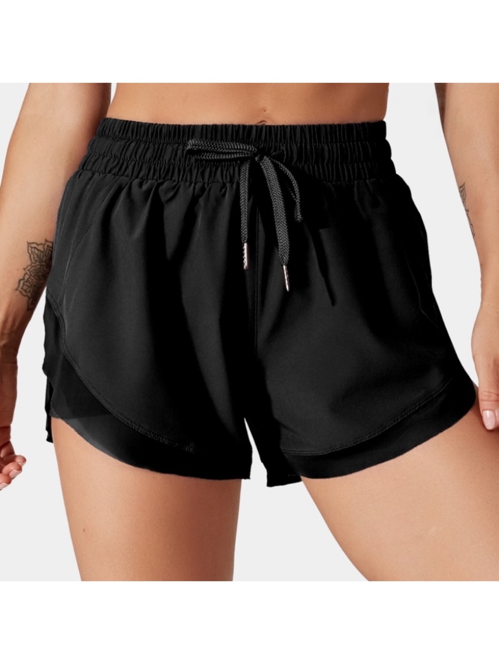 Halara Mesh Hem Drawstring Contrast In 1 Shorts Running Athletic
